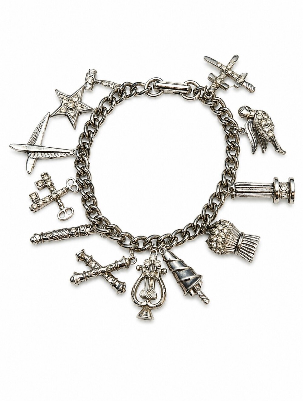 Vtg ORA 1950s Silvertone Order Of The Eastern Star Charm Chain Bracelet